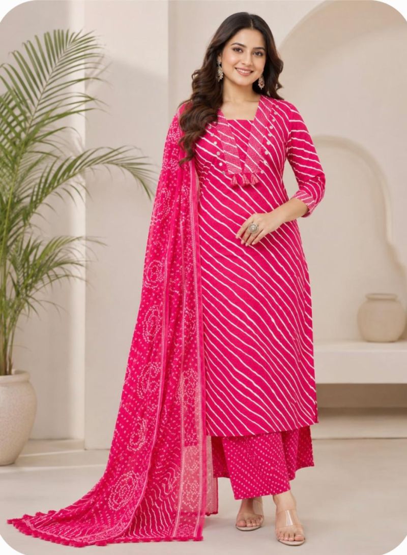 Tlc Vol 66 Cotton Leheriya Printed Kurti With Bottom Dupatta Catalog — Wholesale Kurtis, Vardan Ethnic wholesale from Surat — view 3