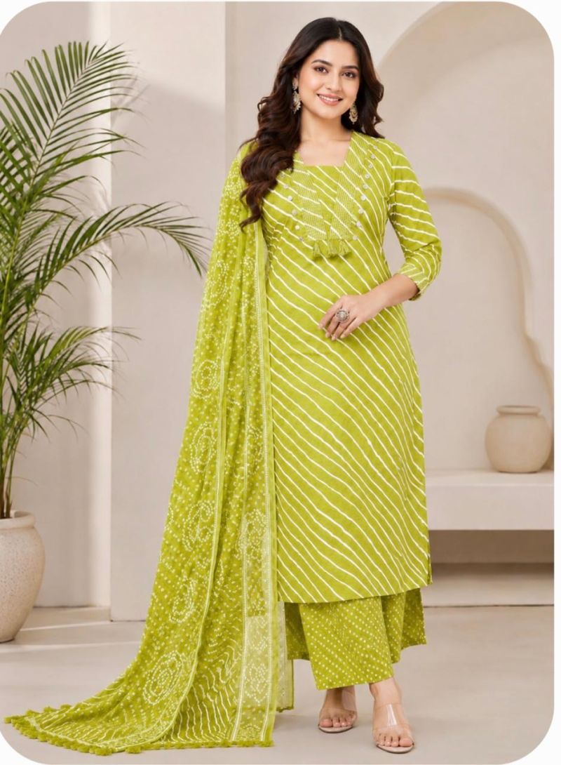 Tlc Vol 66 Cotton Leheriya Printed Kurti With Bottom Dupatta Catalog — Wholesale Kurtis, Vardan Ethnic wholesale from Surat — view 4