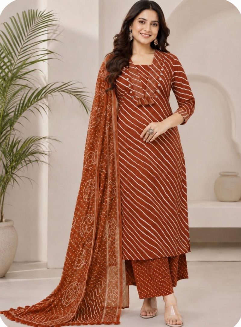 Tlc Vol 66 Cotton Leheriya Printed Kurti With Bottom Dupatta Catalog