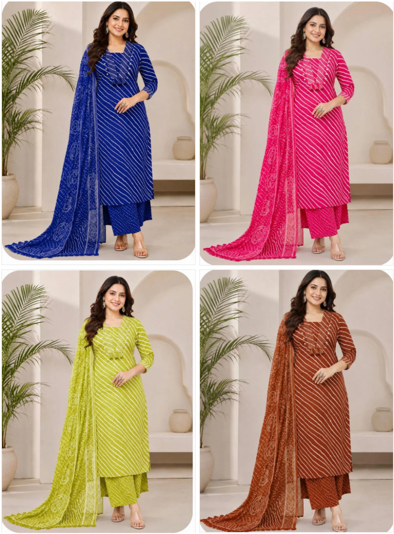 Tlc Vol 66 Cotton Leheriya Printed Kurti With Bottom Dupatta Catalog — Wholesale Kurtis, Vardan Ethnic wholesale from Surat — view 5