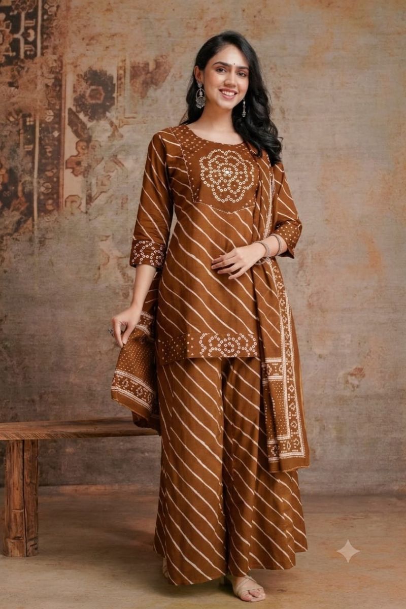 Tlc Vol 67 Cotton Leheriya Printed Short Kurti With Bottom Dupatta Catalog — Wholesale Kurti Pant Set, Vardan Ethnic wholesale from Surat — view 2