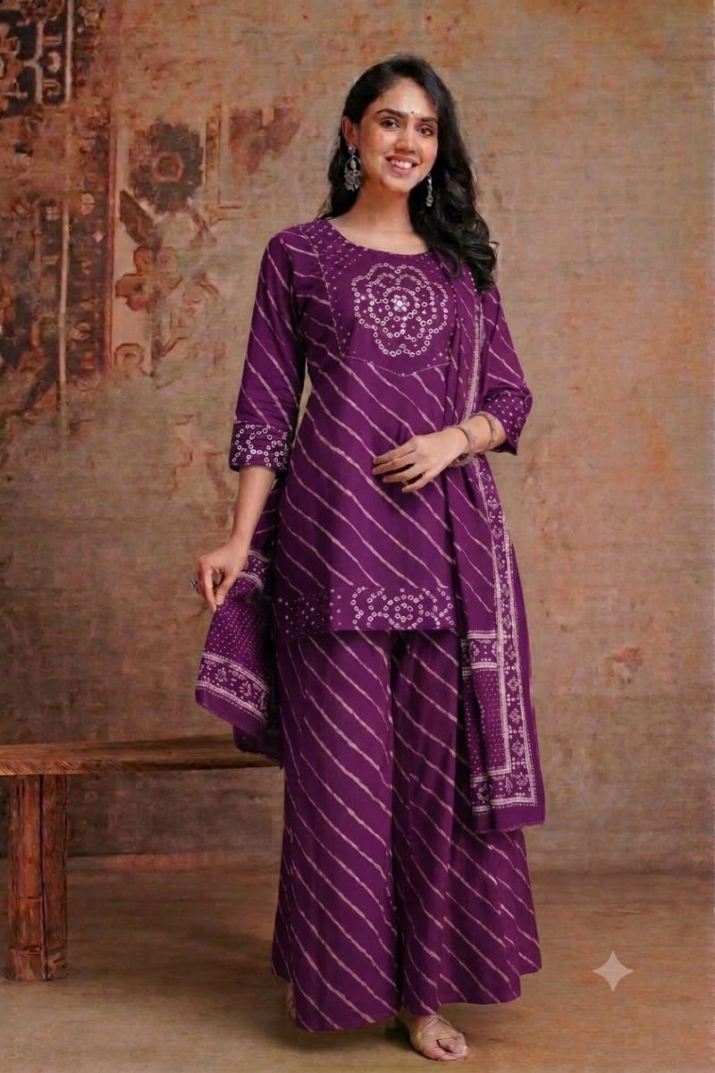 Tlc Vol 67 Cotton Leheriya Printed Short Kurti With Bottom Dupatta Catalog