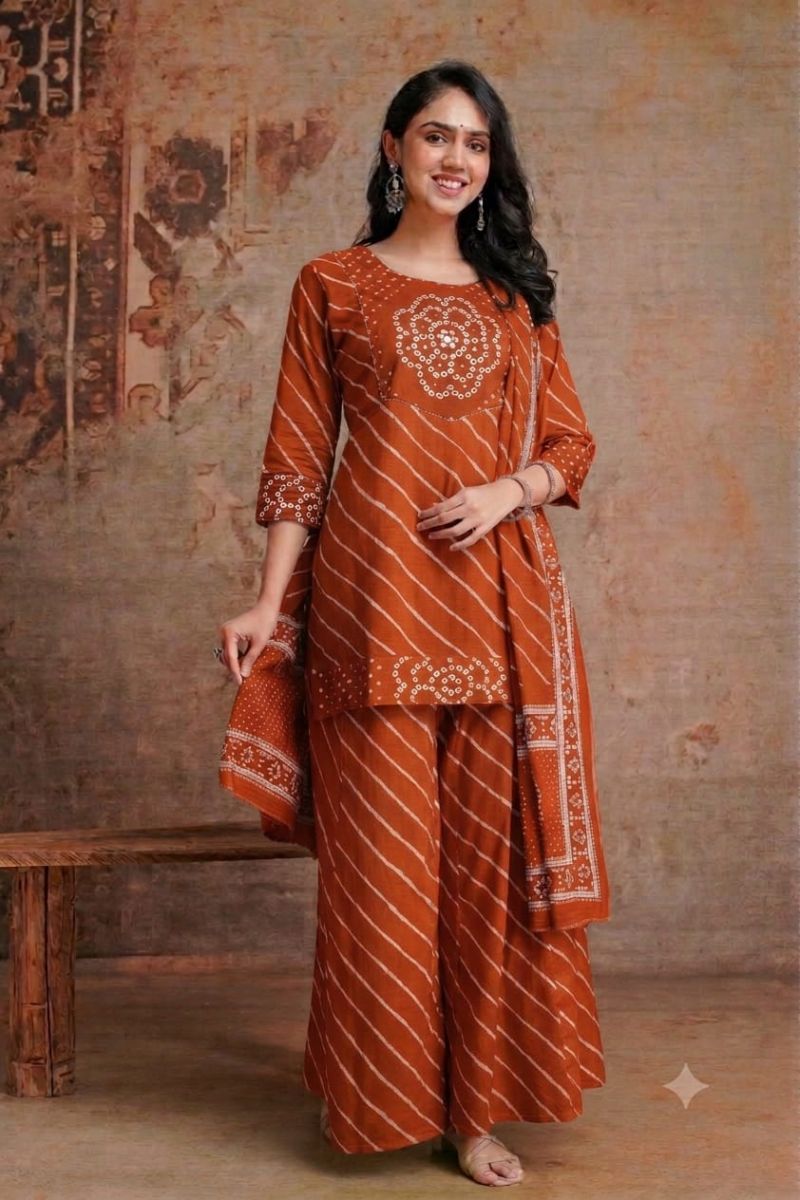 Tlc Vol 67 Cotton Leheriya Printed Short Kurti With Bottom Dupatta Catalog — Wholesale Kurti Pant Set, Vardan Ethnic wholesale from Surat — view 5