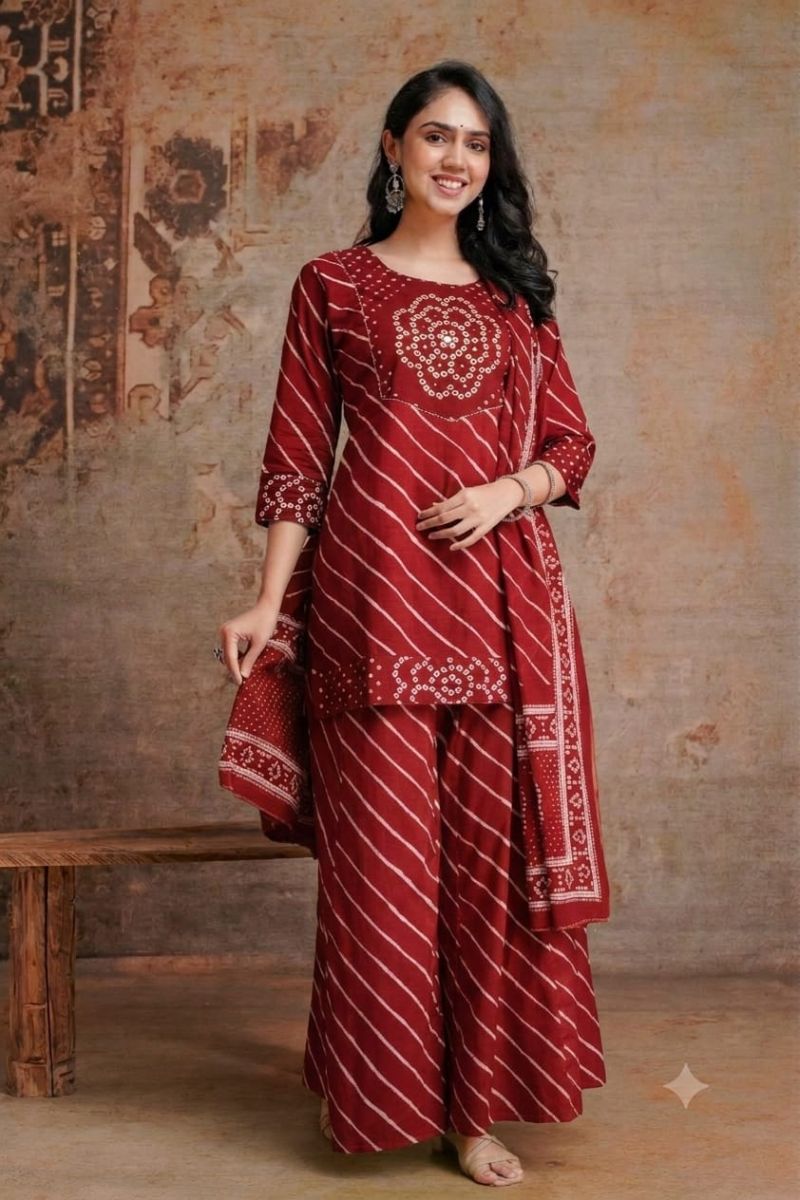 Tlc Vol 67 Cotton Leheriya Printed Short Kurti With Bottom Dupatta Catalog — Wholesale Kurti Pant Set, Vardan Ethnic wholesale from Surat — view 6