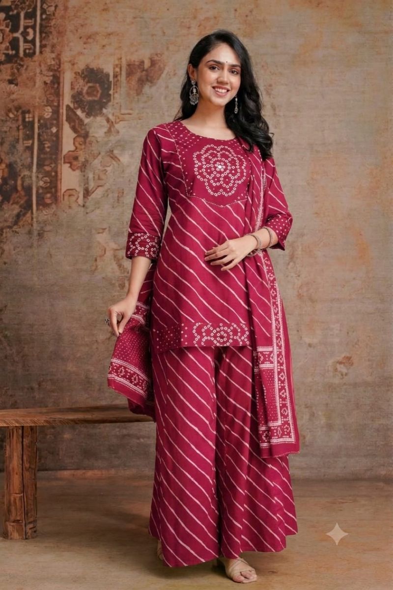 Tlc Vol 67 Cotton Leheriya Printed Short Kurti With Bottom Dupatta Catalog — Wholesale Kurti Pant Set, Vardan Ethnic wholesale from Surat — view 7