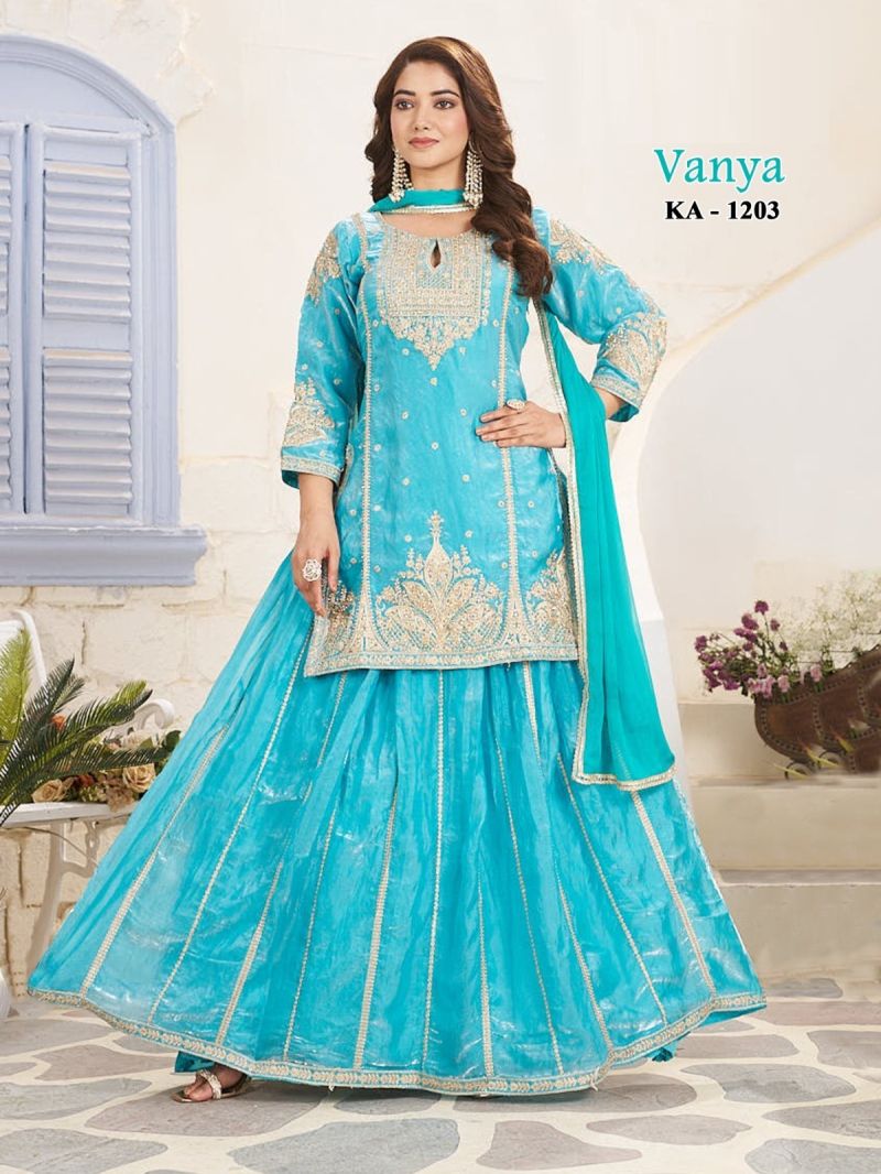 Vanya Ka 1203 Frendy Silk Embroidered Kurti Ghagra With Dupatta Set — Wholesale Salwar Suits, Vardan Ethnic wholesale from Surat — view 3