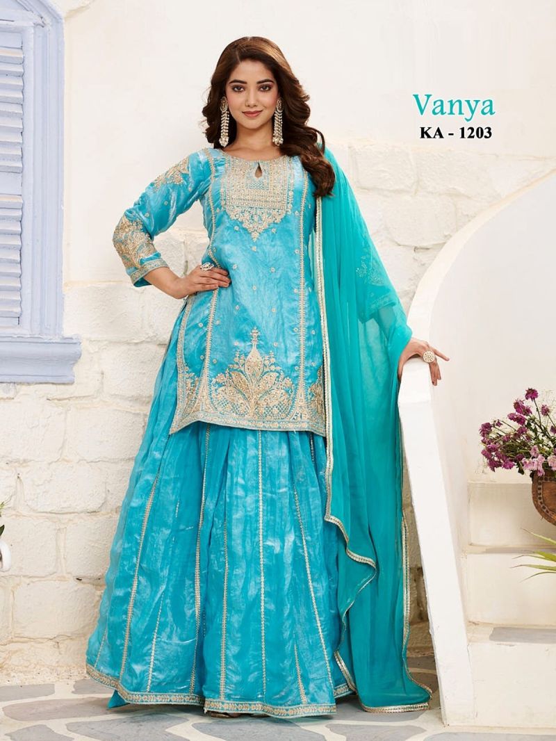 Vanya Ka 1203 Frendy Silk Embroidered Kurti Ghagra With Dupatta Set — Wholesale Salwar Suits, Vardan Ethnic wholesale from Surat — view 4