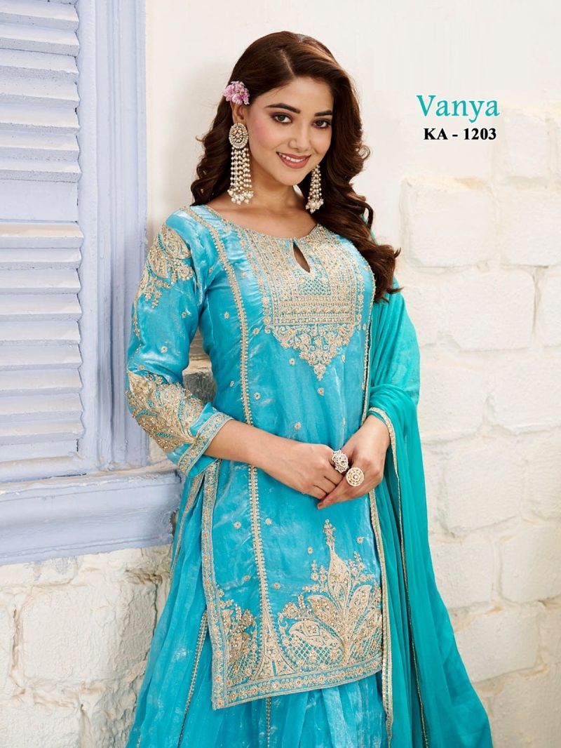 Vanya Ka 1203 Frendy Silk Embroidered Kurti Ghagra With Dupatta Set