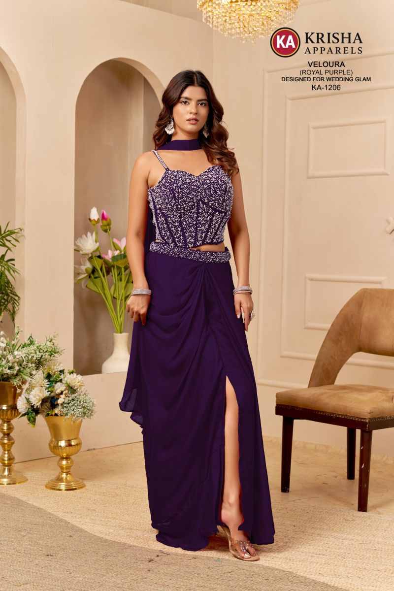 Veloura Ka 1206 Satin Beads And Hand Work Indo Western Draped Skirt With Dupatta Set — Wholesale Designer Salwar Suits, Vardan Ethnic wholesale from Surat — view 5