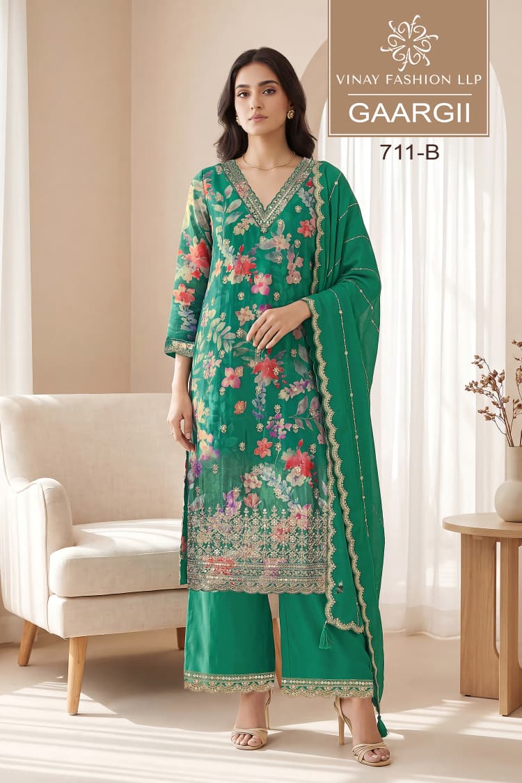 Vinay Kuleesh Gaargii Chinon Embroidered Salwar Kameez Catalog — Wholesale Salwar Kameez, Vardan Ethnic wholesale from Surat — view 4