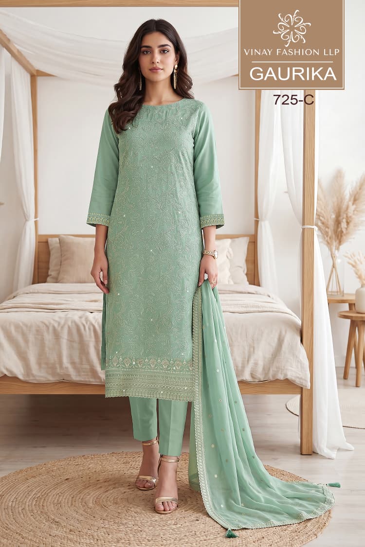 Vinay Kuleesh Gaurika Georgette Thered Embroidered Salwar Kameez Catalog