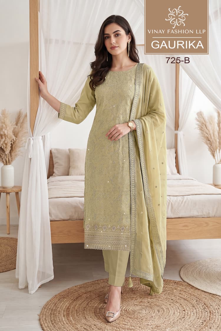 Vinay Kuleesh Gaurika Georgette Thered Embroidered Salwar Kameez Catalog — Wholesale Salwar Suits, Vardan Ethnic wholesale from Surat — view 3