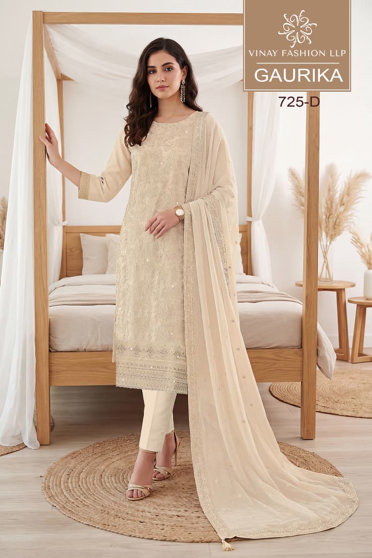 Vinay Kuleesh Gaurika Georgette Thered Embroidered Salwar Kameez Catalog — Wholesale Salwar Suits, Vardan Ethnic wholesale from Surat — view 4