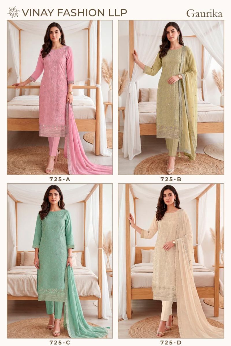 Vinay Kuleesh Gaurika Georgette Thered Embroidered Salwar Kameez Catalog — Wholesale Salwar Suits, Vardan Ethnic wholesale from Surat — view 6