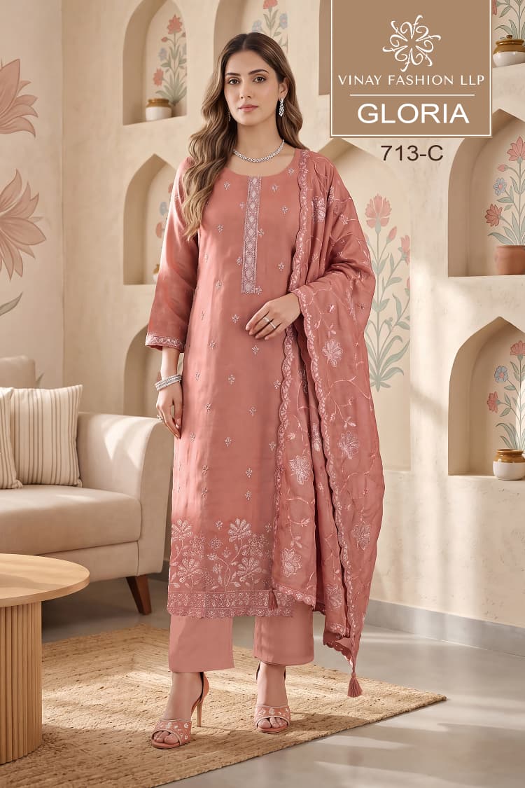 Vinay Kuleesh Gloria Gold Silk Embroidered Salwar Kameez Catalog — Wholesale Salwar Suits, Vardan Ethnic wholesale from Surat — view 2