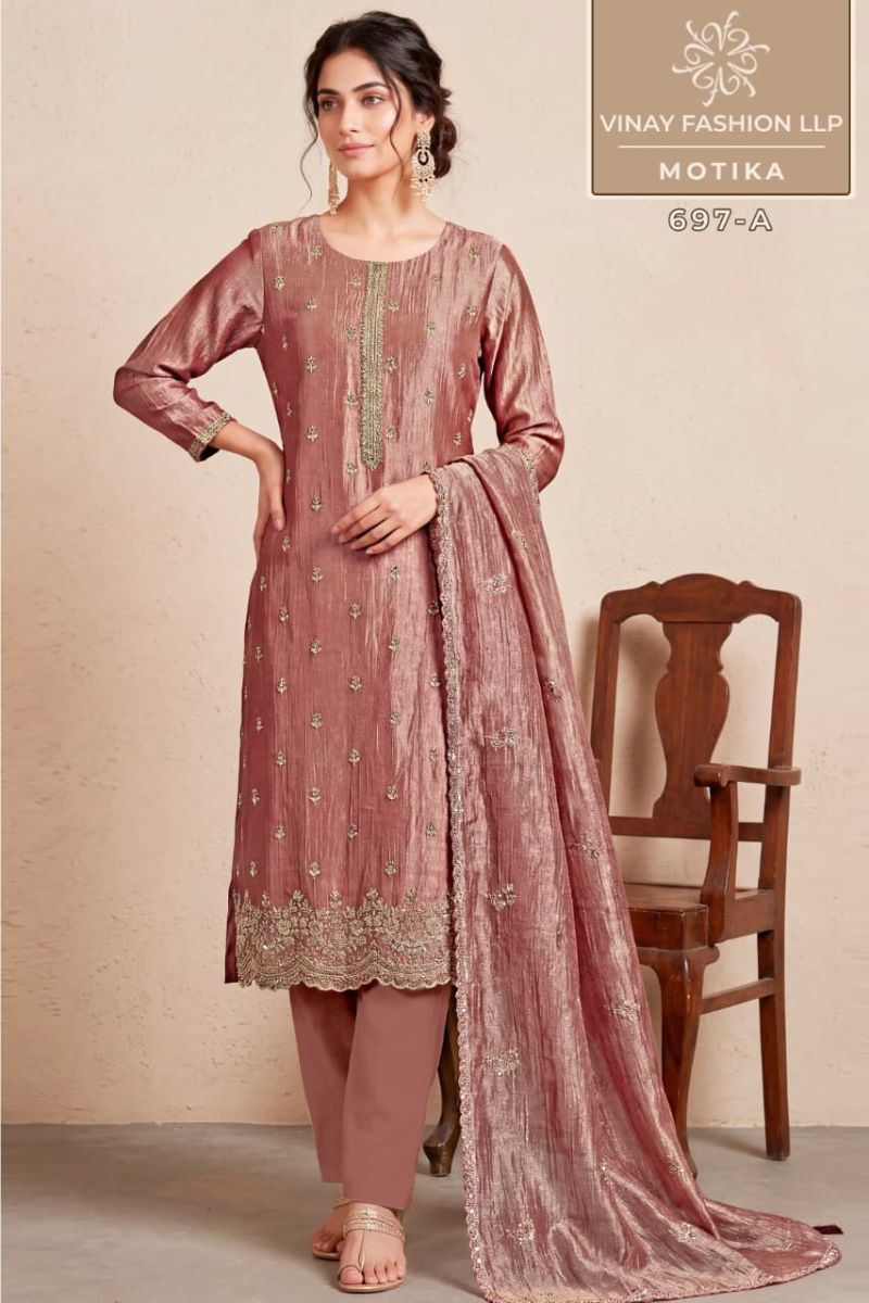 Vinay Kuleesh Mootika Salsa Silk Beads Work Salwar Kameez Catalog