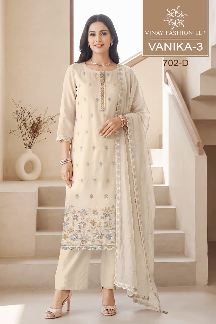 Vinay Kuleesh Vanika Vol 3 Mul Chanderi Embroidered Salwar Kameez Catalog — Wholesale Salwar Kameez, Vardan Ethnic wholesale from Surat — view 3