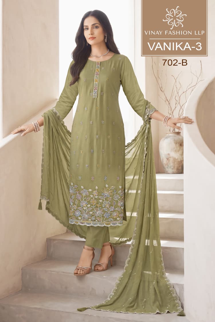 Vinay Kuleesh Vanika Vol 3 Mul Chanderi Embroidered Salwar Kameez Catalog — Wholesale Salwar Kameez, Vardan Ethnic wholesale from Surat — view 4
