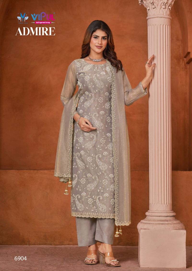 Vipul Admire Gold Tissue Chiffon Jarkan And Beads Work Salwar Kameez Dress Material — Wholesale Salwar Suits, Vardan Ethnic wholesale from Surat — view 2