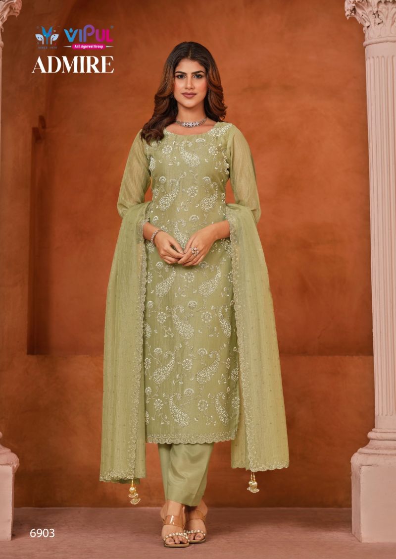 Vipul Admire Gold Tissue Chiffon Jarkan And Beads Work Salwar Kameez Dress Material — Wholesale Salwar Suits, Vardan Ethnic wholesale from Surat — view 3