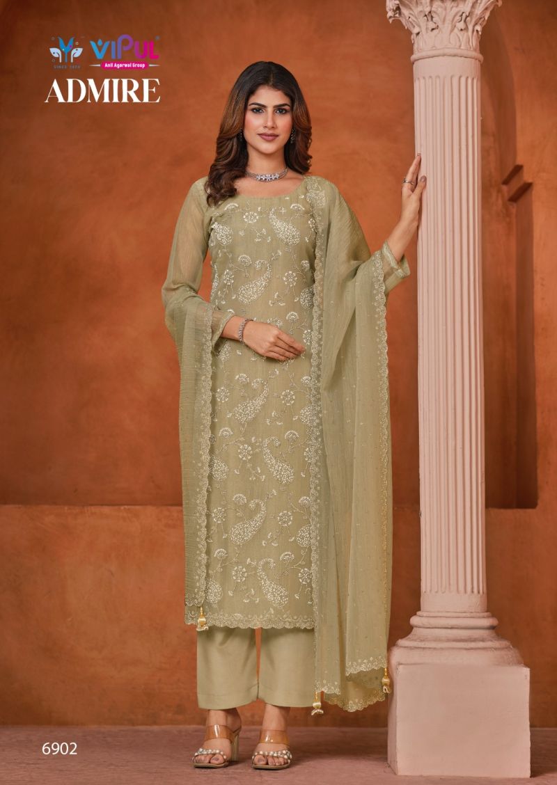 Vipul Admire Gold Tissue Chiffon Jarkan And Beads Work Salwar Kameez Dress Material — Wholesale Salwar Suits, Vardan Ethnic wholesale from Surat — view 4