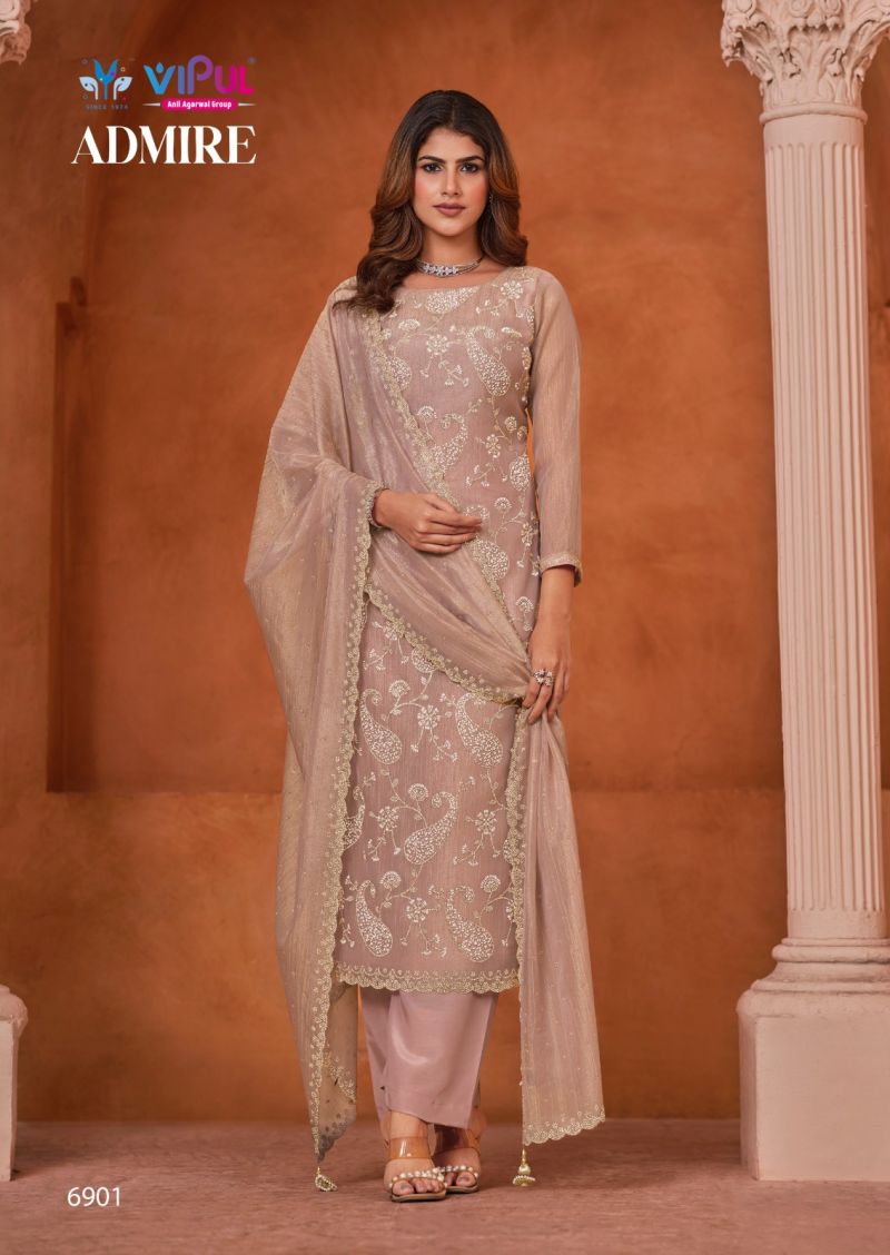 Vipul Admire Gold Tissue Chiffon Jarkan And Beads Work Salwar Kameez Dress Material — Wholesale Salwar Suits, Vardan Ethnic wholesale from Surat — view 7