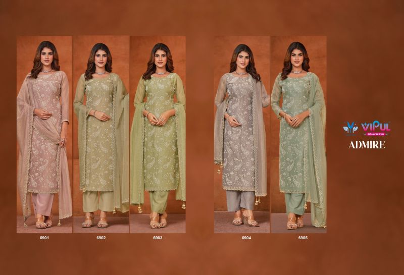 Vipul Admire Gold Tissue Chiffon Jarkan And Beads Work Salwar Kameez Dress Material — Wholesale Salwar Suits, Vardan Ethnic wholesale from Surat — view 8