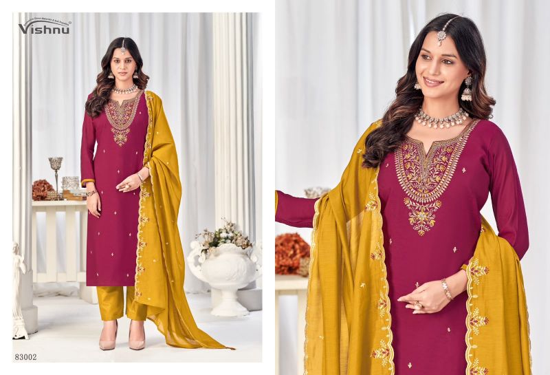 Vishnu Misbah Mul Chanderi Embroidered Dress Material Catalog — Wholesale Salwar Suits, Vardan Ethnic wholesale from Surat — view 2