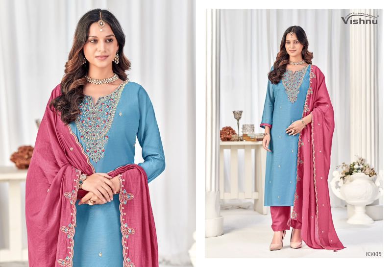 Vishnu Misbah Mul Chanderi Embroidered Dress Material Catalog — Wholesale Salwar Suits, Vardan Ethnic wholesale from Surat — view 3