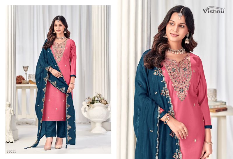 Vishnu Misbah Mul Chanderi Embroidered Dress Material Catalog — Wholesale Salwar Suits, Vardan Ethnic wholesale from Surat — view 4
