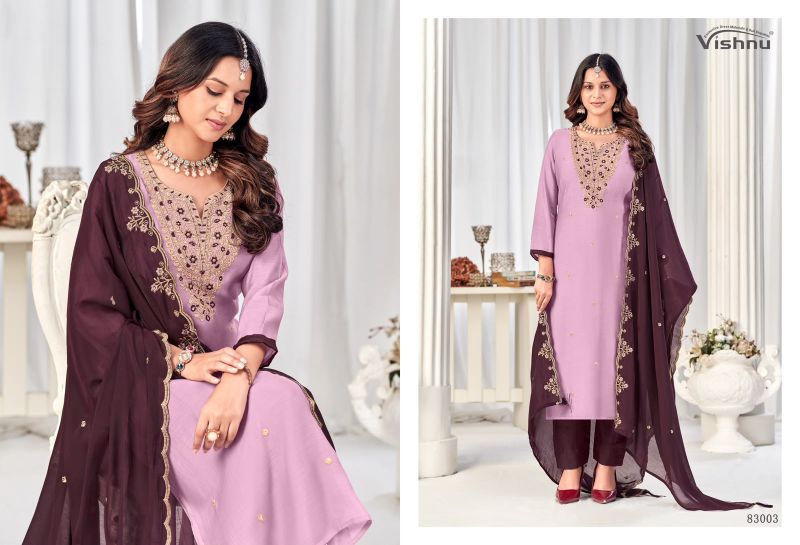 Vishnu Misbah Mul Chanderi Embroidered Dress Material Catalog — Wholesale Salwar Suits, Vardan Ethnic wholesale from Surat — view 7