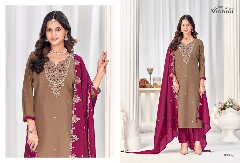 Vishnu Misbah Mul Chanderi Embroidered Dress Material Catalog — Wholesale Salwar Suits, Vardan Ethnic wholesale from Surat — view 8