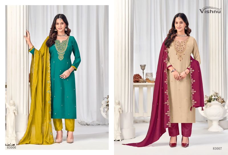 Vishnu Misbah Mul Chanderi Embroidered Dress Material Catalog — Wholesale Salwar Suits, Vardan Ethnic wholesale from Surat — view 9