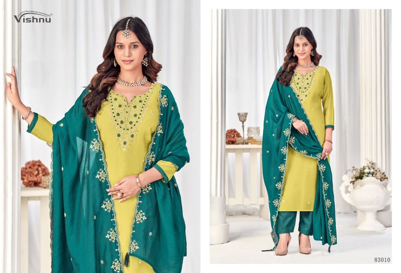 Vishnu Misbah Mul Chanderi Embroidered Dress Material Catalog — Wholesale Salwar Suits, Vardan Ethnic wholesale from Surat — view 10