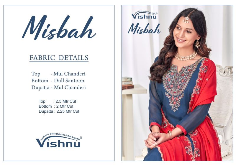 Vishnu Misbah Mul Chanderi Embroidered Dress Material Catalog — Wholesale Salwar Suits, Vardan Ethnic wholesale from Surat — view 11