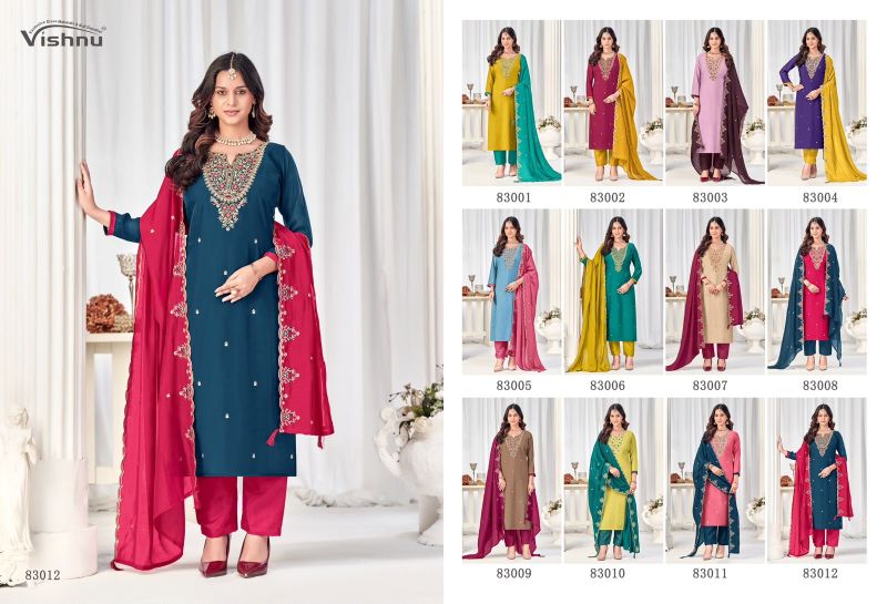 Vishnu Misbah Mul Chanderi Embroidered Dress Material Catalog — Wholesale Salwar Suits, Vardan Ethnic wholesale from Surat — view 12