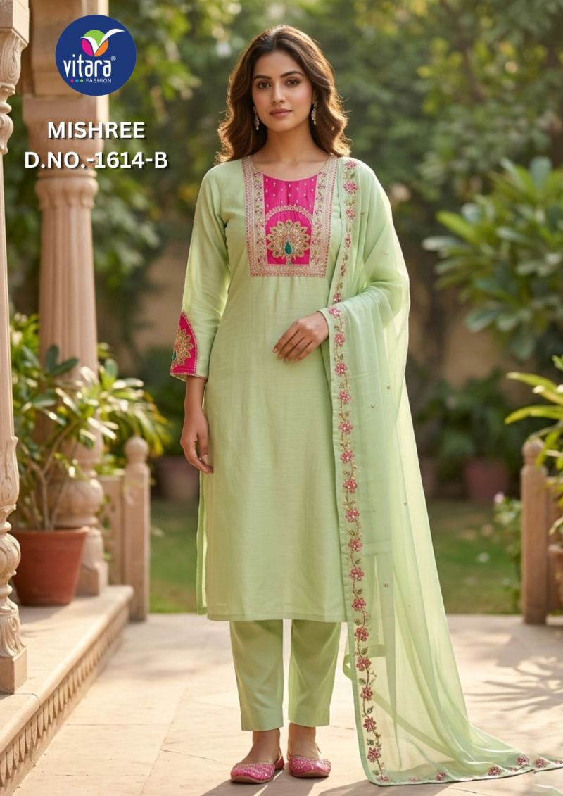 Vitara Mishree Vatican Embroidered Kurti With Bottom Dupatta Set — Wholesale Salwar Suits, Vardan Ethnic wholesale from Surat — view 3