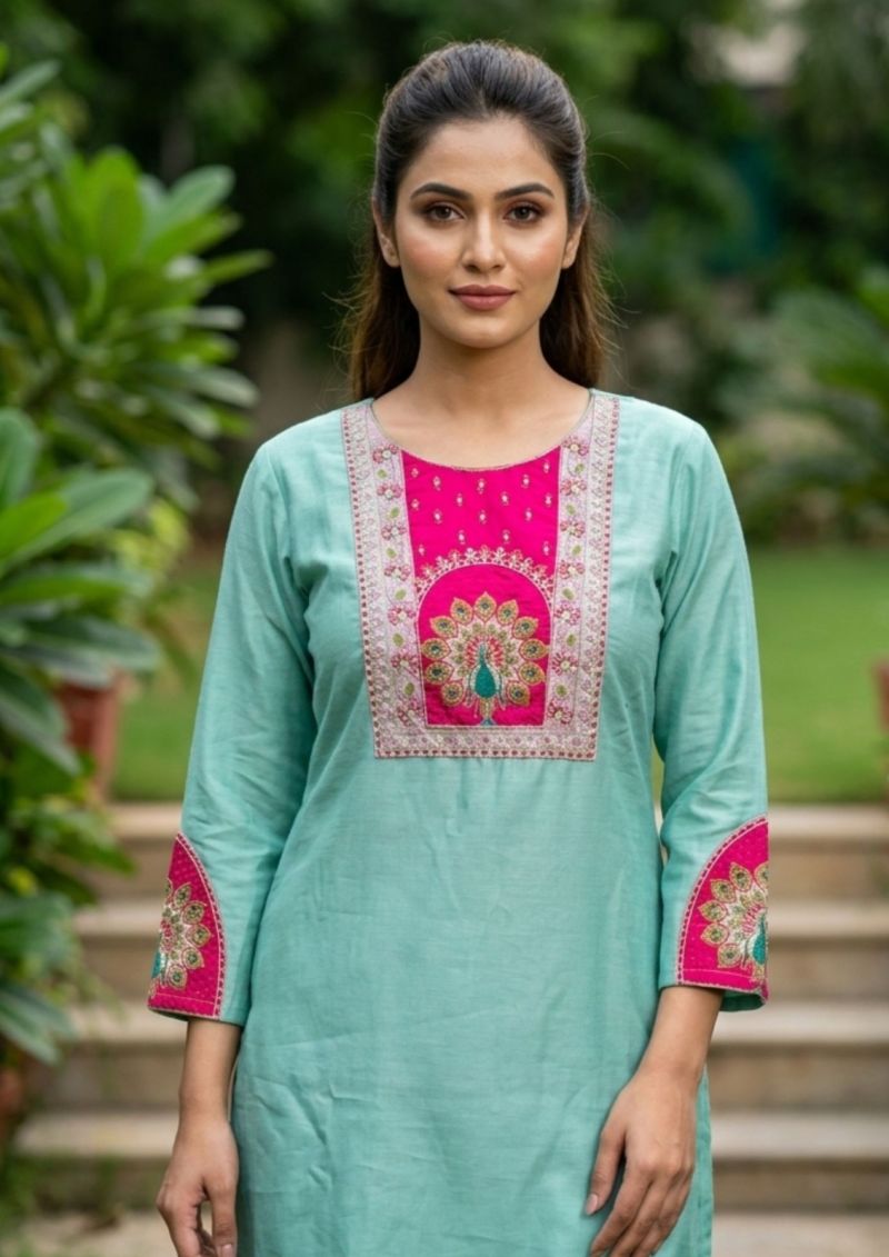 Vitara Mishree Vatican Embroidered Kurti With Bottom Dupatta Set