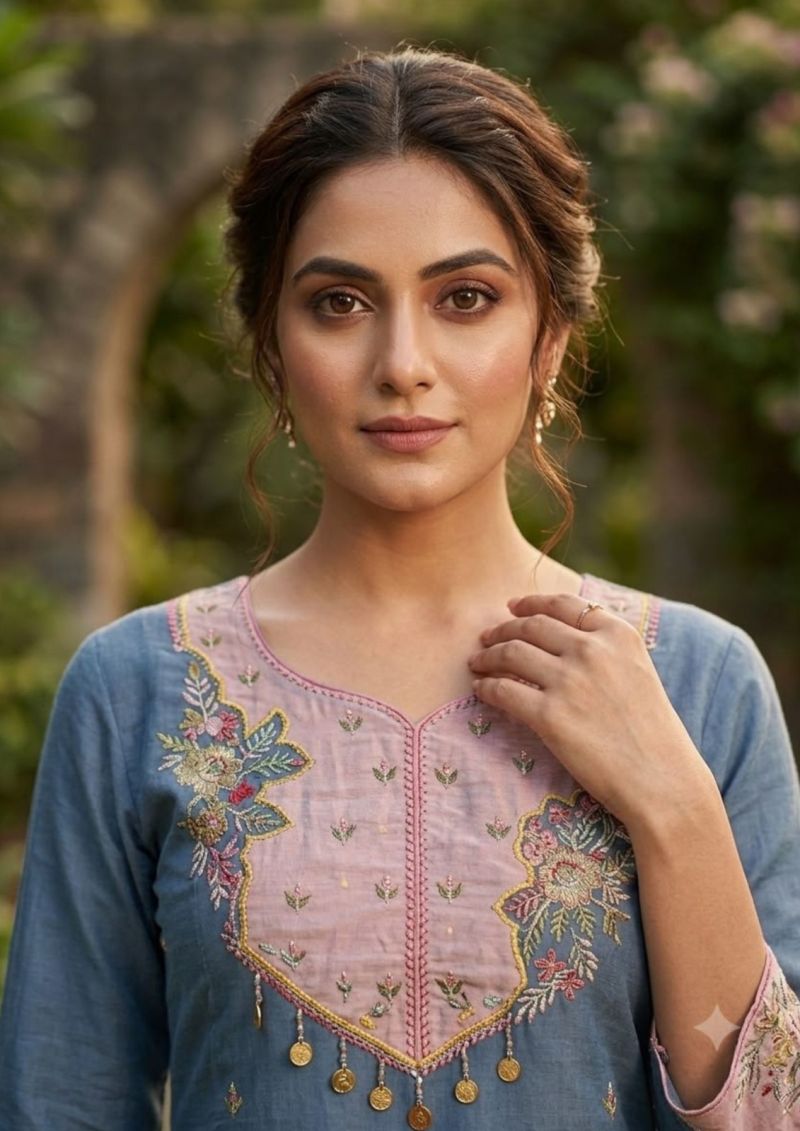 Vitara Nidhi Roman Slub Embroidered Kurti With Bottom Dupatta Set — Wholesale Kurtis, Vitara Fashion wholesale from Surat — view 7