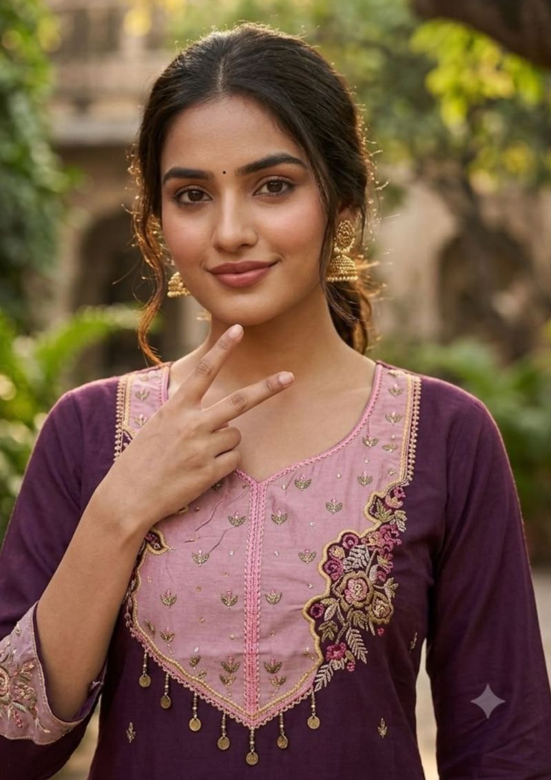 Vitara Nidhi Roman Slub Embroidered Kurti With Bottom Dupatta Set — Wholesale Kurtis, Vitara Fashion wholesale from Surat — view 6
