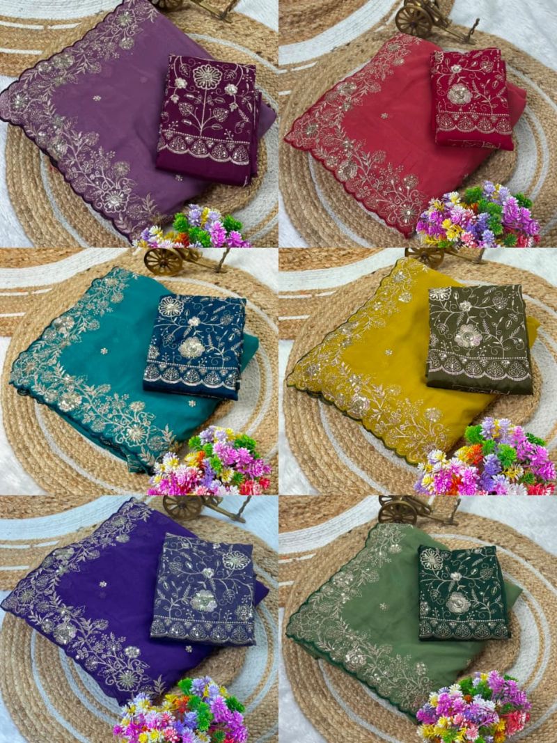 Vt 882 T Star Georgette Embroidery Zari Worked Saree Catalog — Wholesale Sarees, Vardan Ethnic wholesale from Surat — view 12