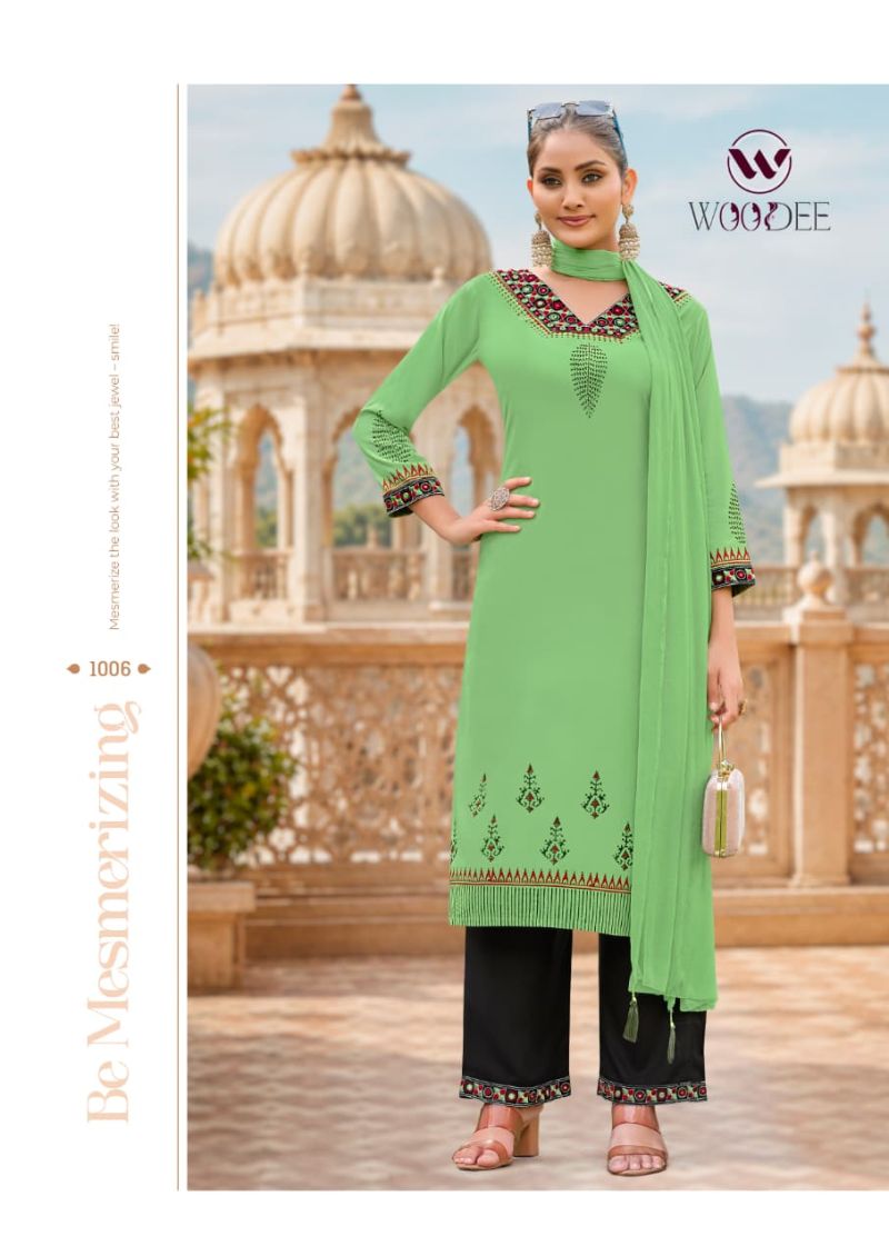 Woodee Noor Rayon Thread Work Kurti With Bottom Dupatta Set — Wholesale Readymade Suit, Woodee wholesale from Surat — view 5