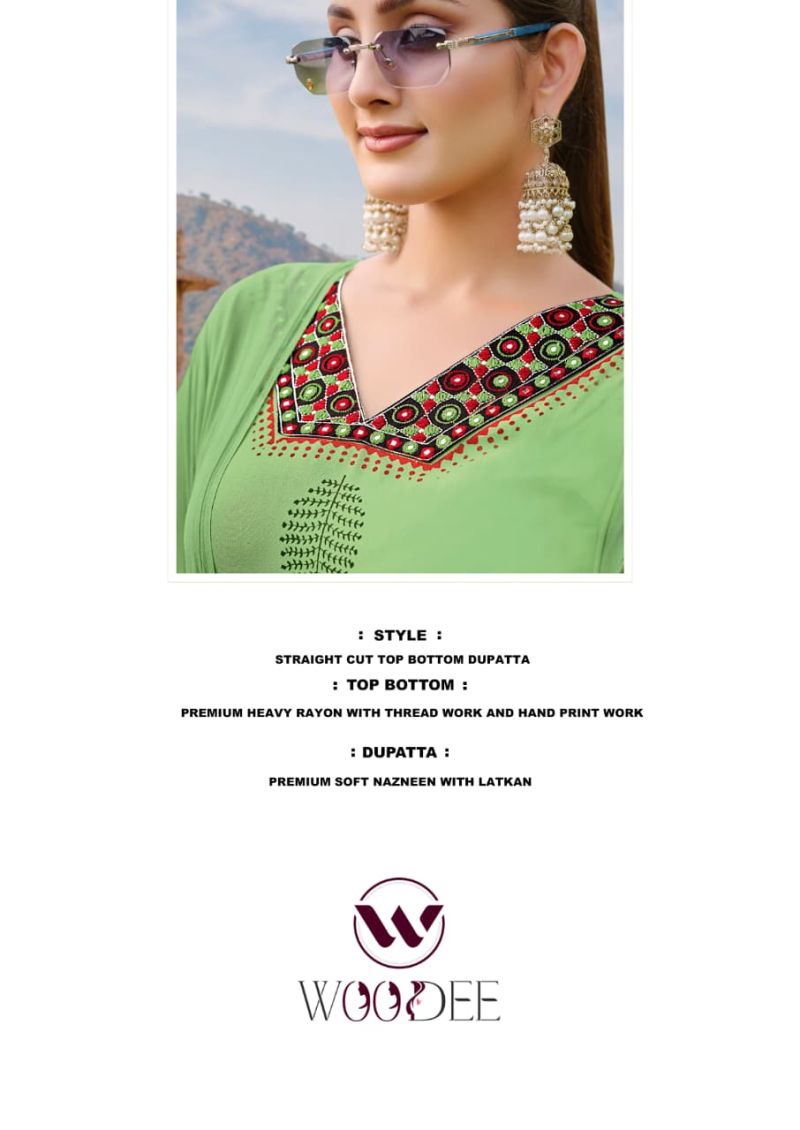 Woodee Noor Rayon Thread Work Kurti With Bottom Dupatta Set — Wholesale Readymade Suit, Woodee wholesale from Surat — view 8