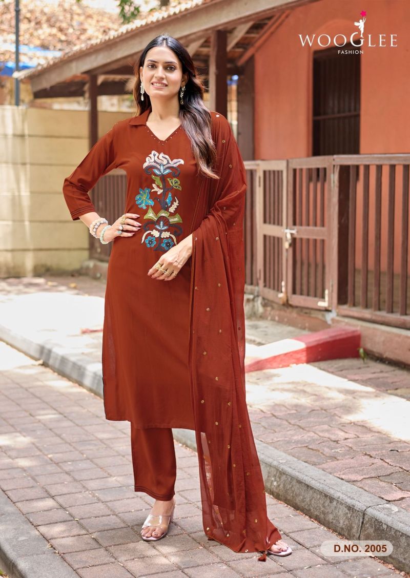 Wooglee Sanskriti Rayon Handwork Kurti With Bottom Dupatta Set