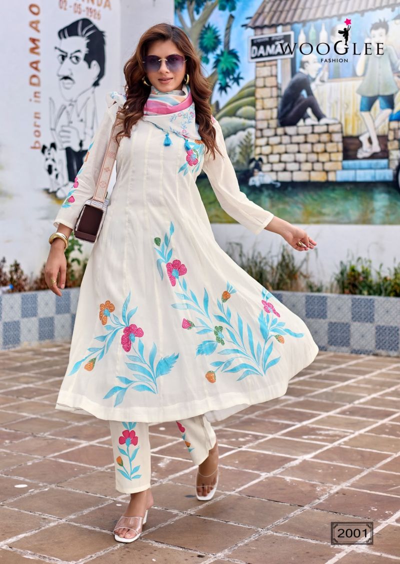 Wooglee Varnika Mul Chanderi Printed Kurti With Bottom Dupatta Set — Wholesale Kurti Pant Set, Vardan Ethnic wholesale from Surat — view 2
