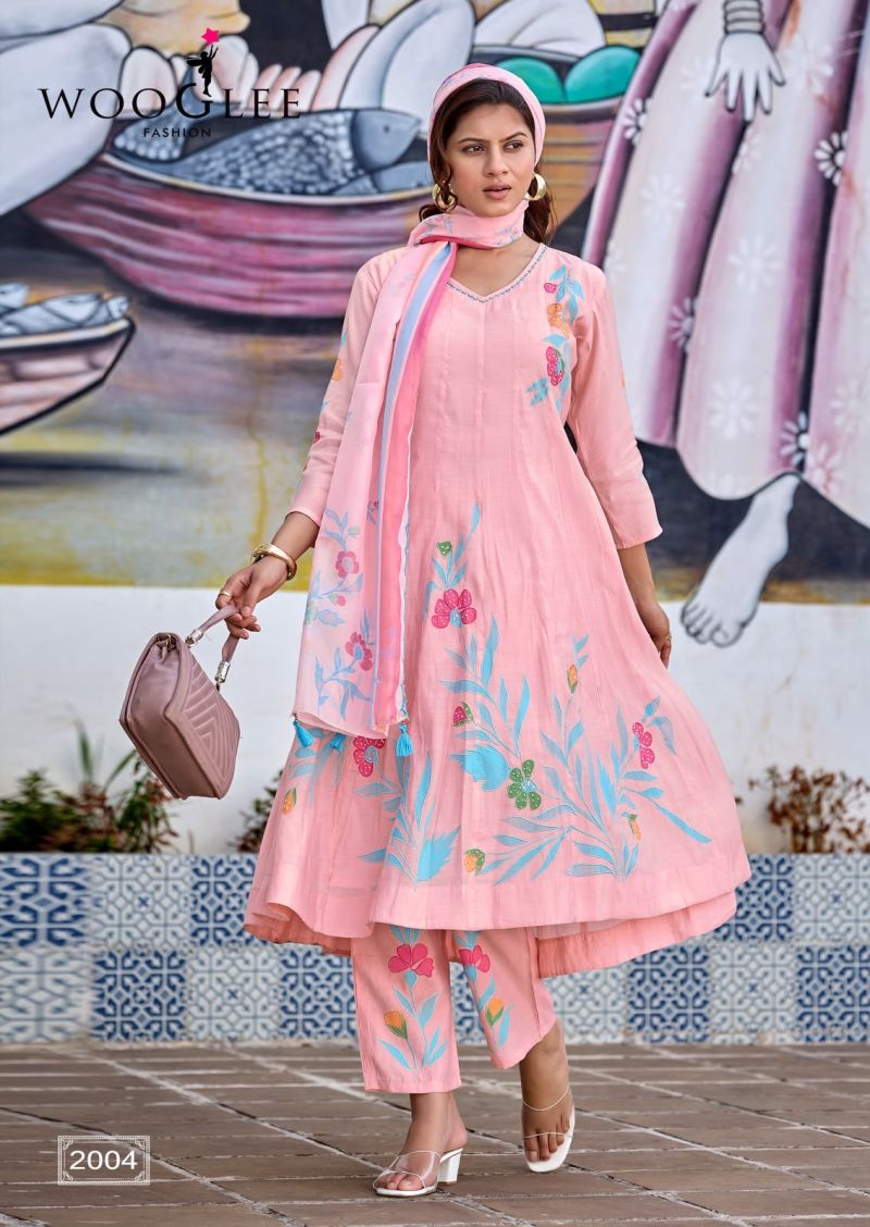 Wooglee Varnika Mul Chanderi Printed Kurti With Bottom Dupatta Set — Wholesale Kurti Pant Set, Vardan Ethnic wholesale from Surat — view 4