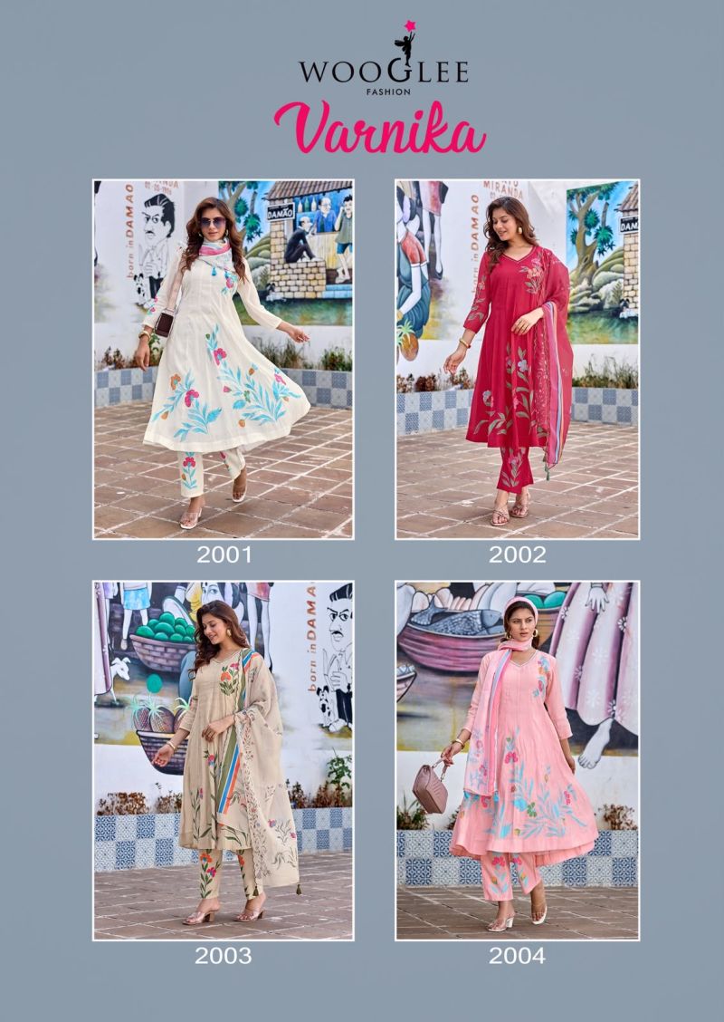 Wooglee Varnika Mul Chanderi Printed Kurti With Bottom Dupatta Set — Wholesale Kurti Pant Set, Vardan Ethnic wholesale from Surat — view 5