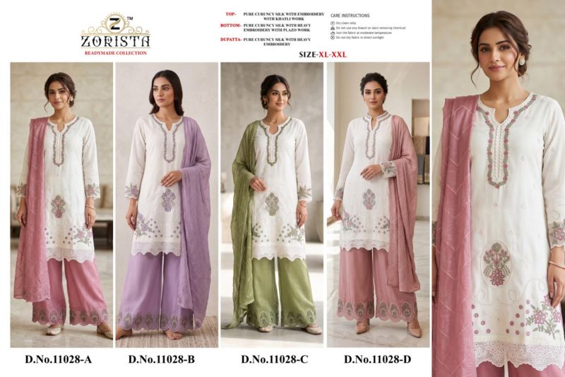 Zorista 11028 A To D Cruncy Silk Embroidered Salwar Kameez — Wholesale Pakistani Suits, Vardan Ethnic wholesale from Surat — view 5