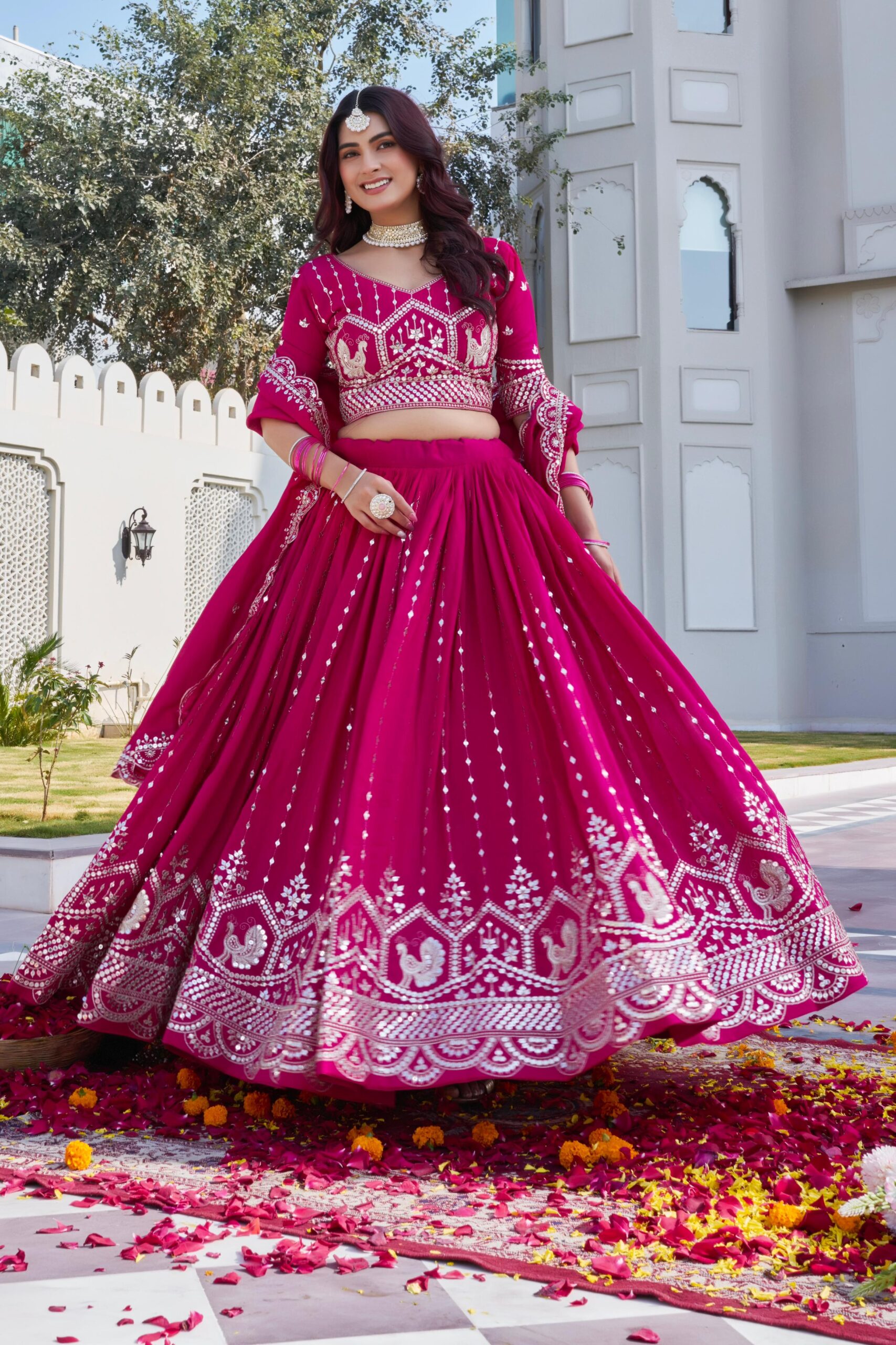 Lekha Prisha Ram 151 Pure Vichitra Embroidery Sequins Thread Work Lehenga Choli — Wholesale Lehenga wholesale from Surat — view 2