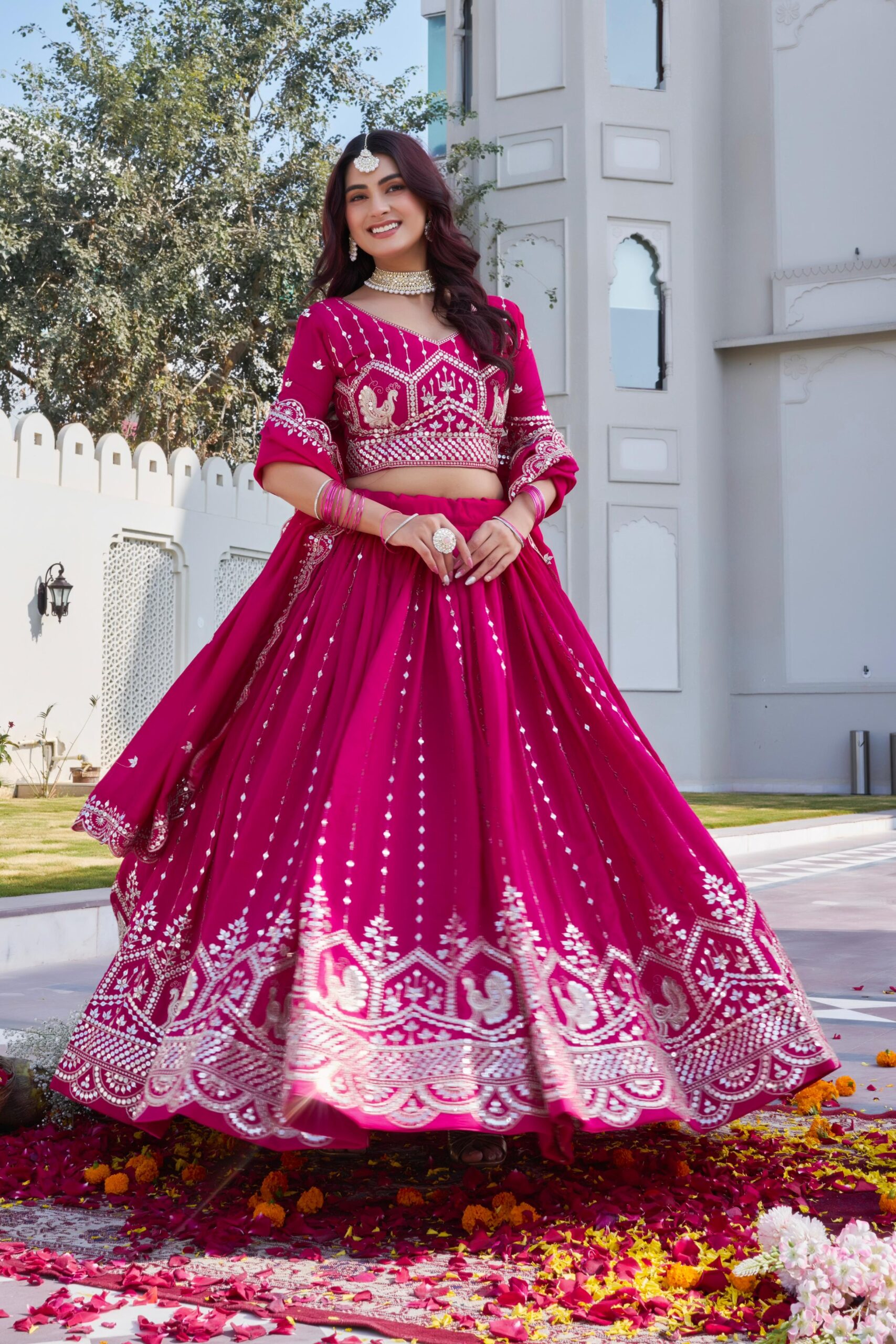 Lekha Prisha Ram 151 Pure Vichitra Embroidery Sequins Thread Work Lehenga Choli